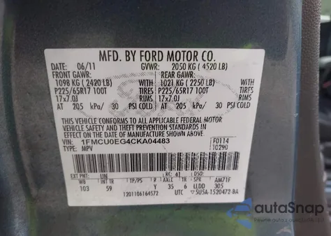 2012 Ford Escape Limited from USA, damaged, VIN 1FMCU0EG4CKA04483
